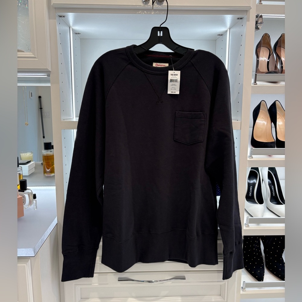 Todd Snyder Asphalt Crewneck Sweatshirt with Chest Pocket